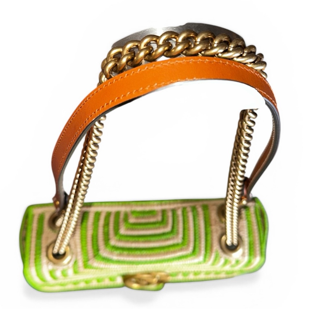Gucci Raffia Small GG Marmont Green Shoulder Bag - Picture 3 of 12